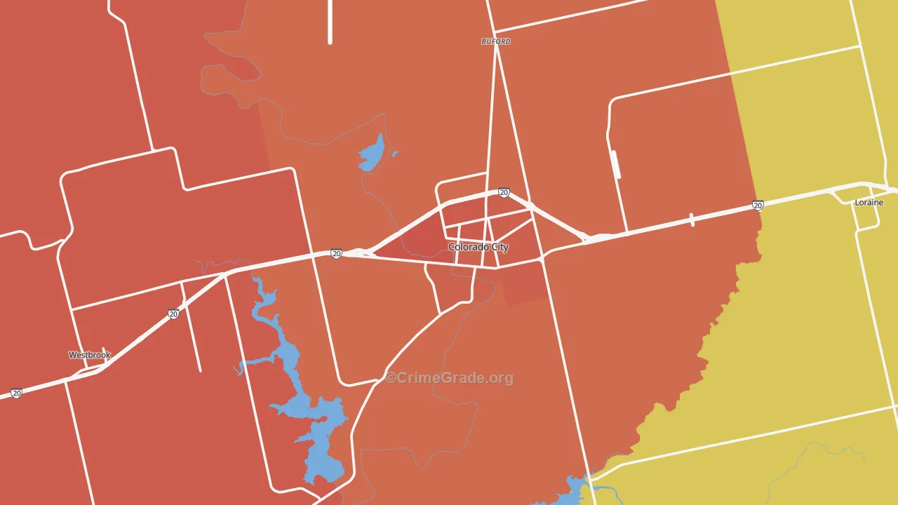 Colorado City, TX Map of Burglary Rates
