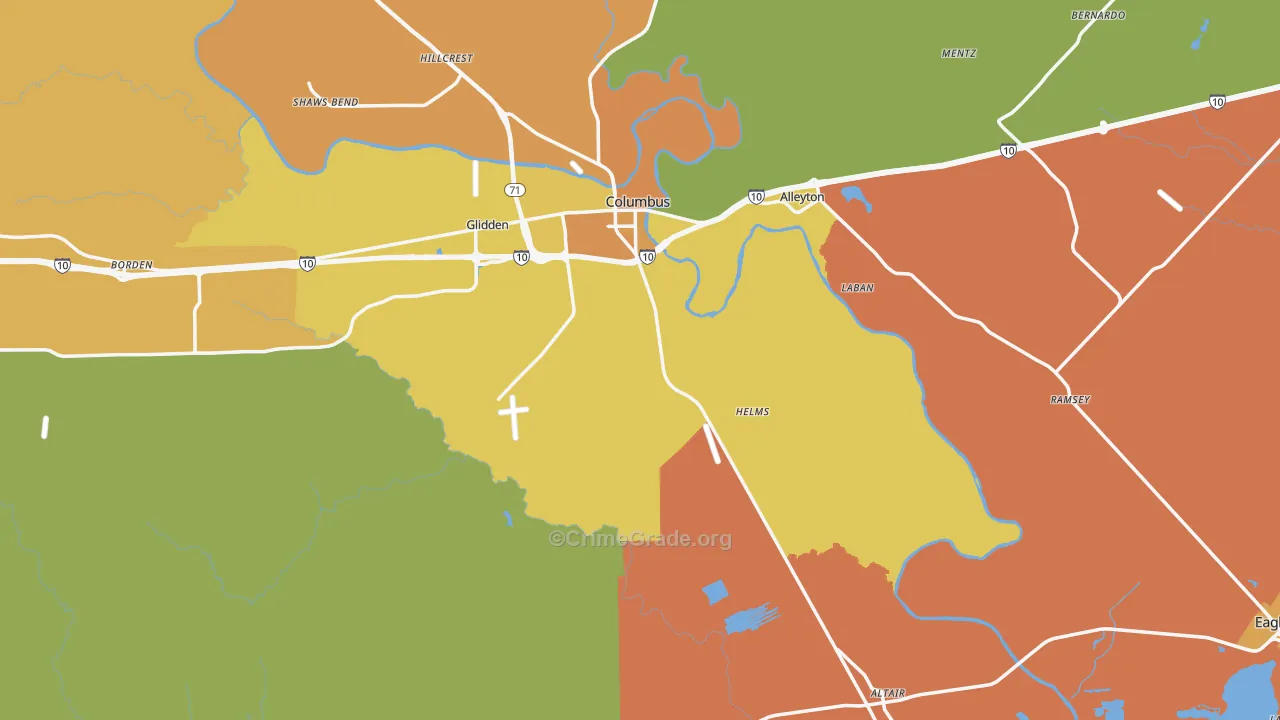 Colorado County, TX Map of Burglary Rates