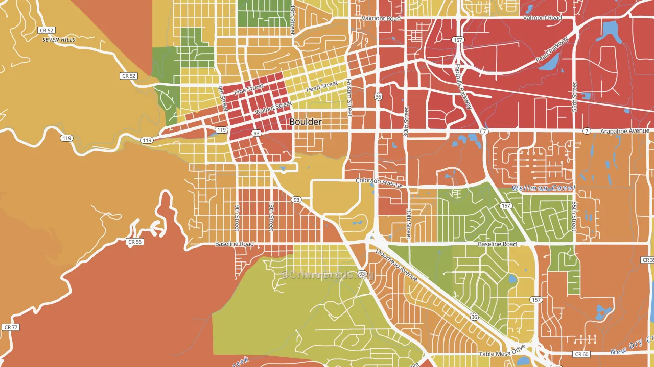 Colorado University, Boulder, CO Map of Burglary Rates