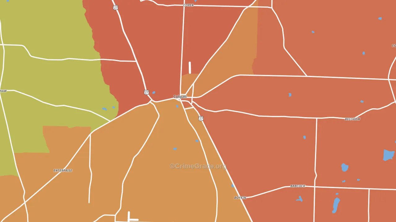 Colquitt, GA Map of Burglary Rates