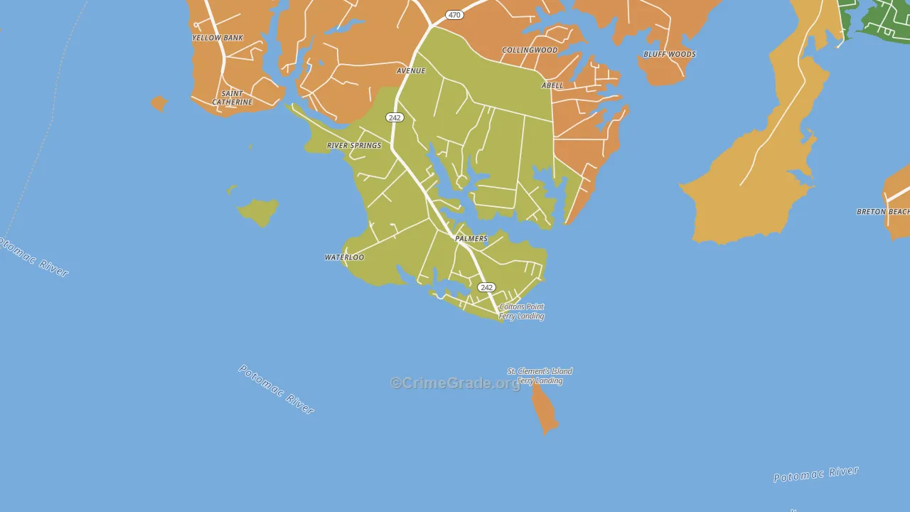 Coltons Point, MD Map of Burglary Rates