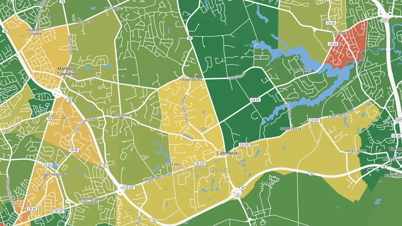 Colts Neck, NJ Map of Burglary Rates