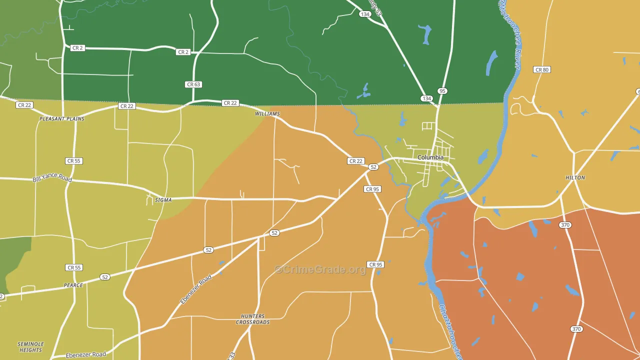 Columbia, AL Map of Burglary Rates