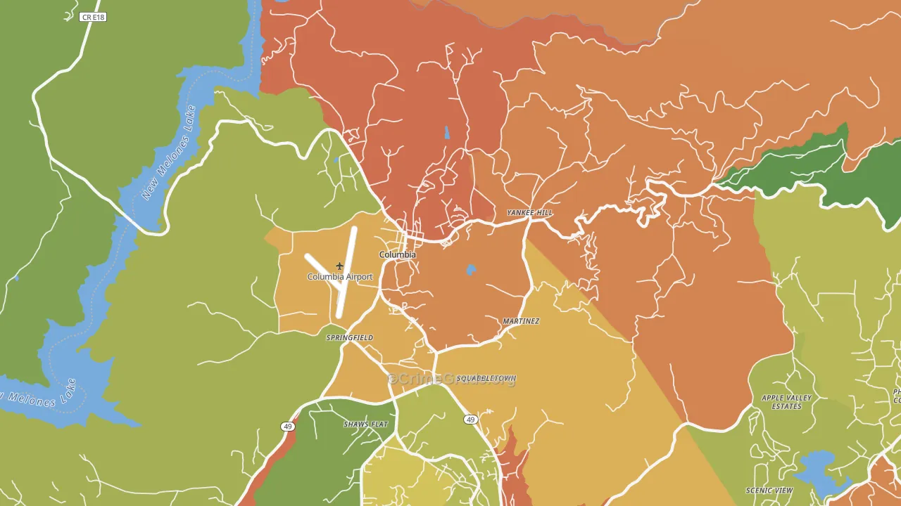 Columbia, CA Map of Burglary Rates