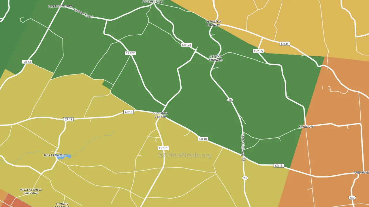 Columbia Center, NY Map of Burglary Rates
