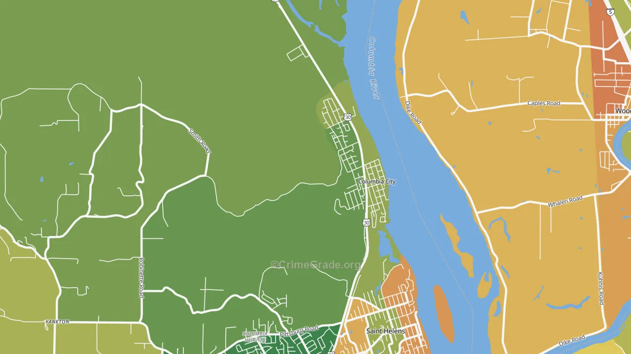 Columbia City, OR Map of Burglary Rates
