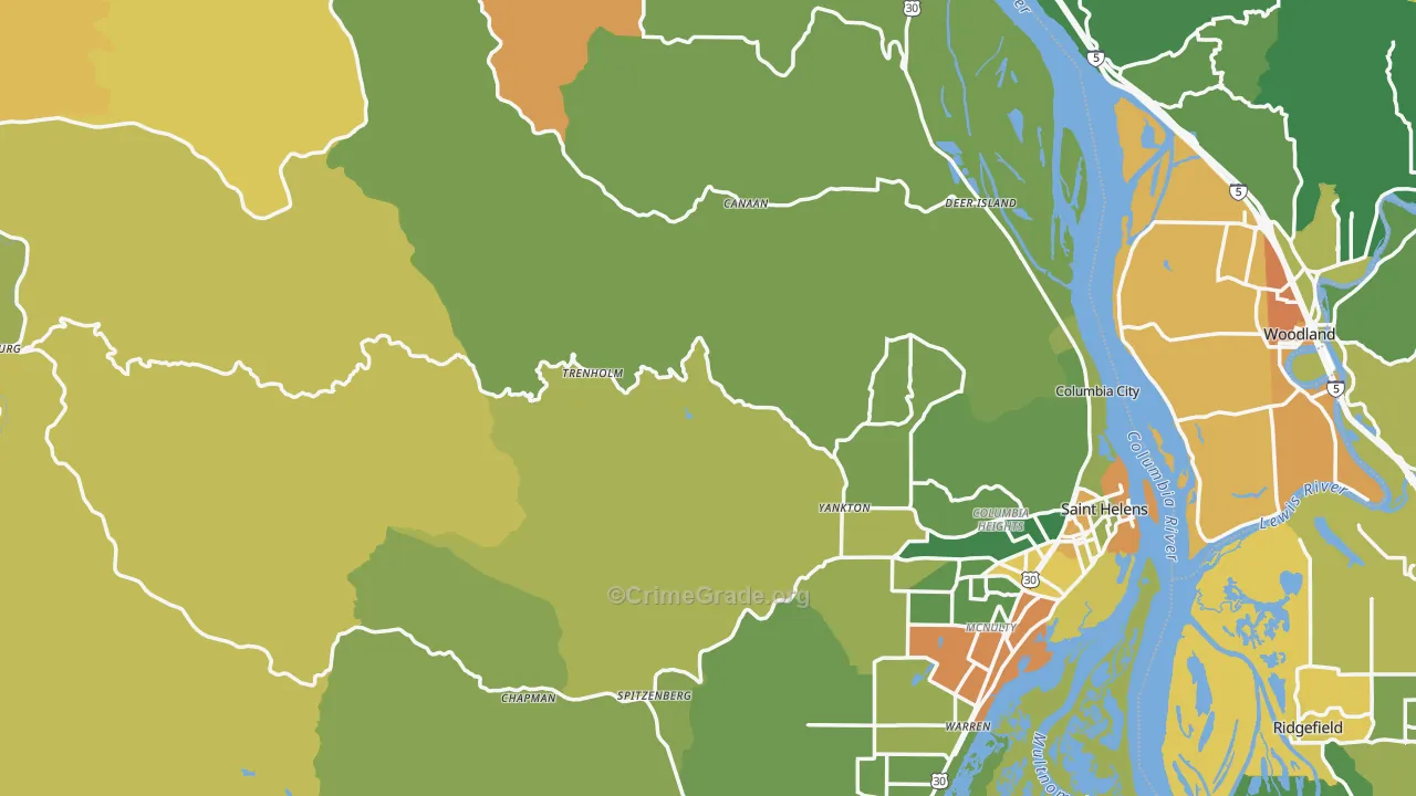 Columbia County, OR Map of Burglary Rates