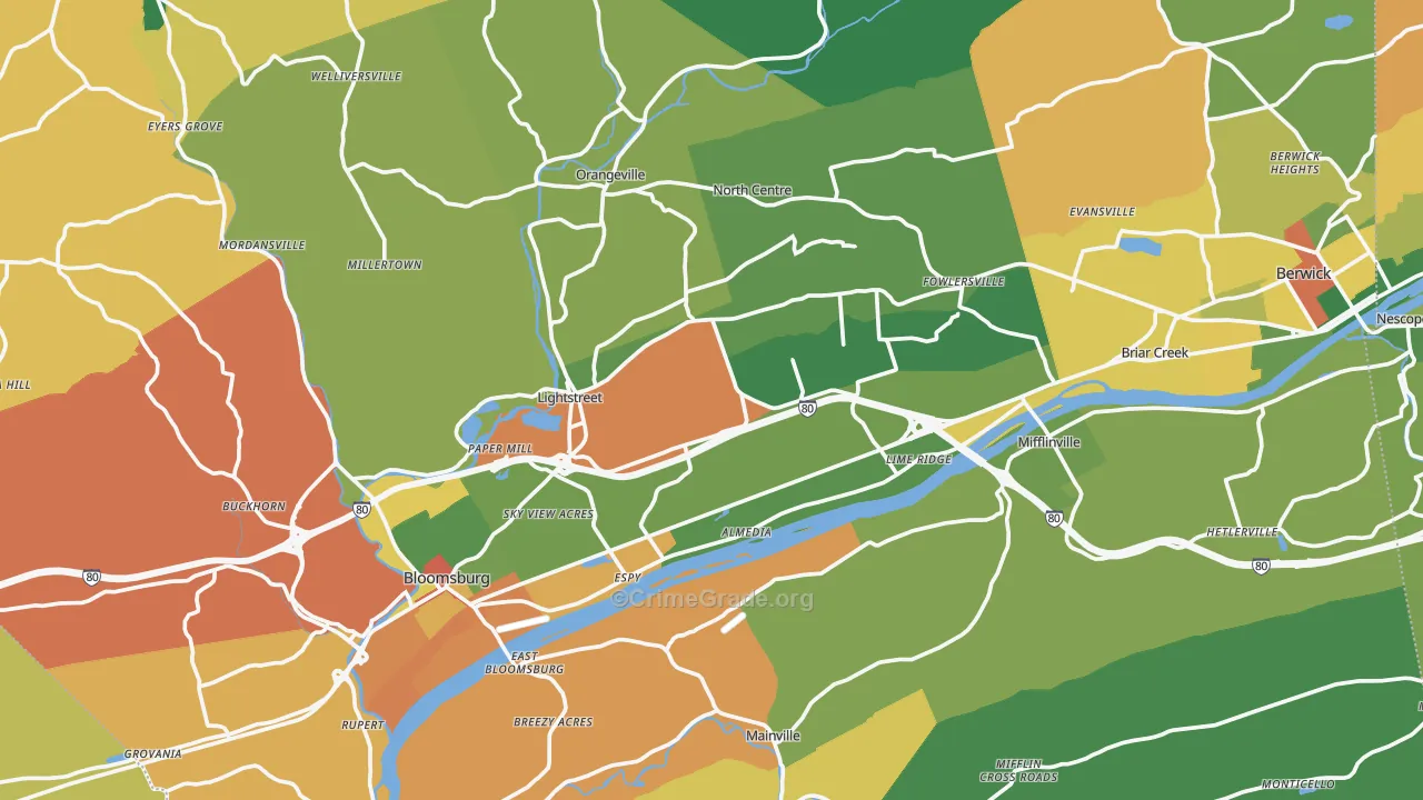 Columbia County, PA Map of Burglary Rates