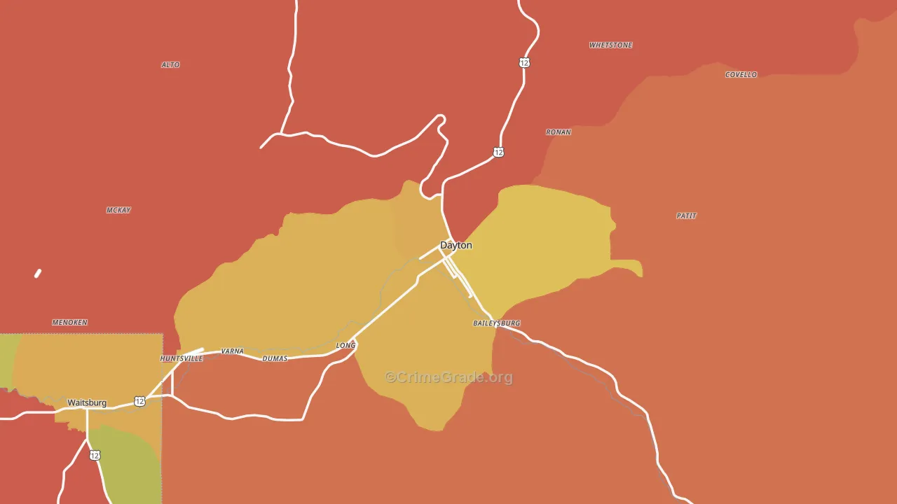 Columbia County, WA Map of Burglary Rates