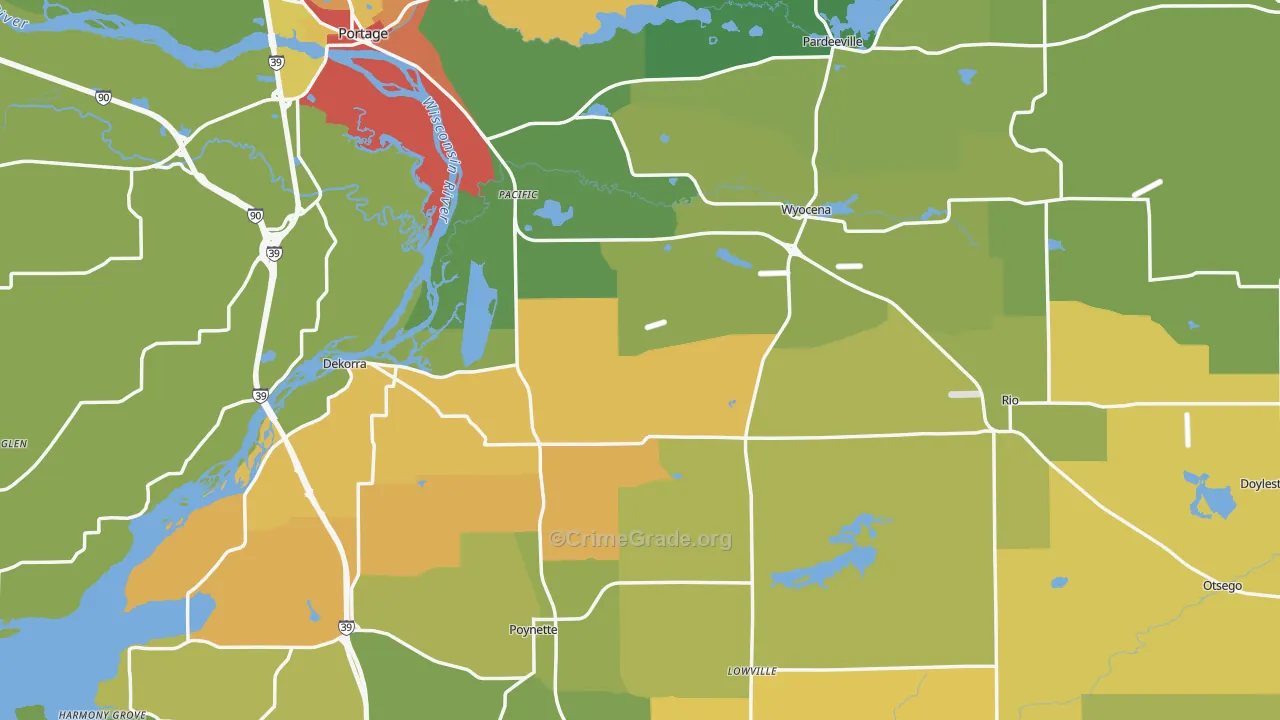 Columbia County, WI Map of Burglary Rates