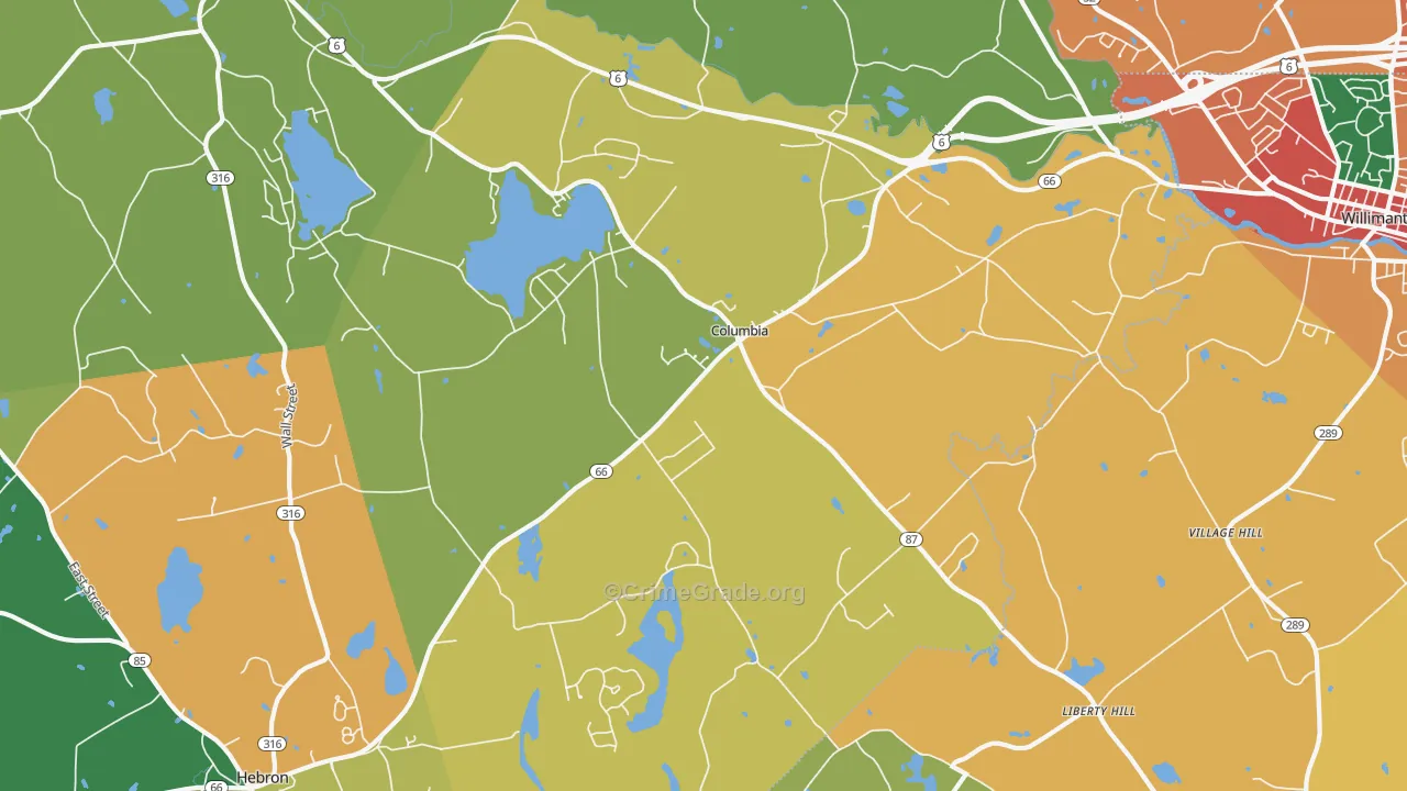 Columbia, CT Map of Burglary Rates