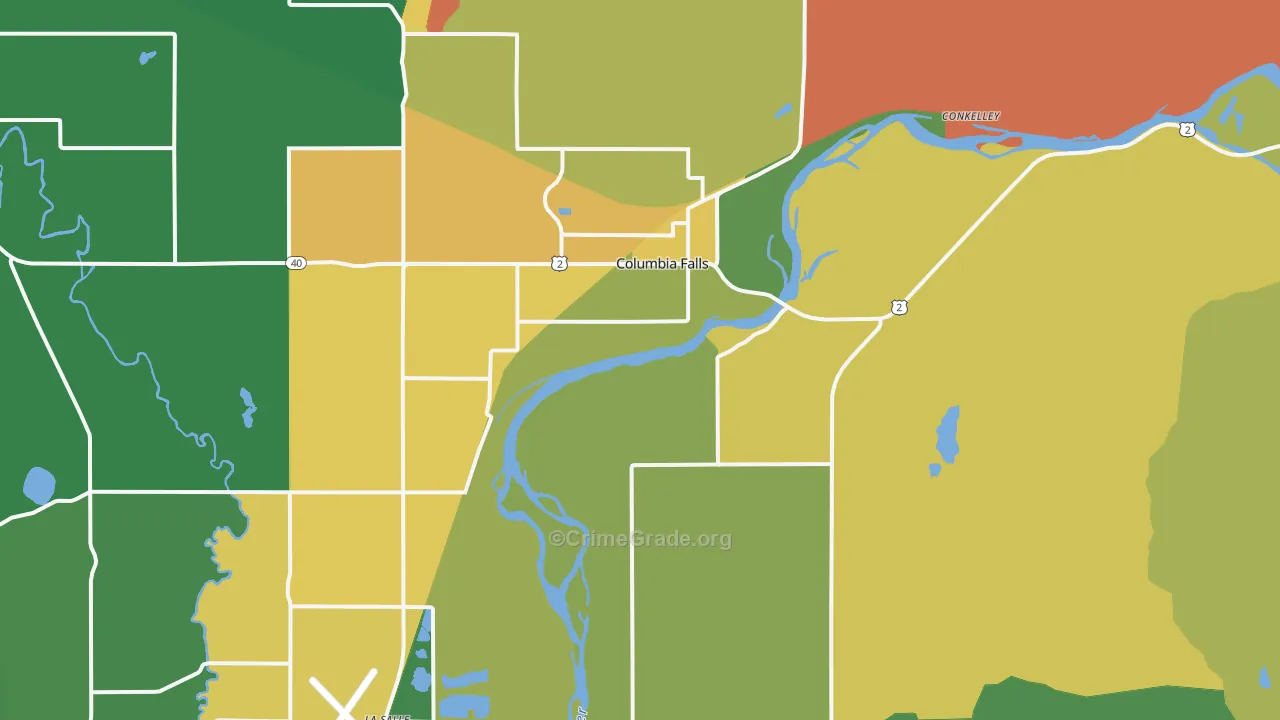 Columbia Falls, MT Map of Burglary Rates