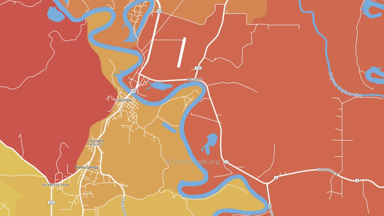 Columbia Heights, LA Map of Burglary Rates