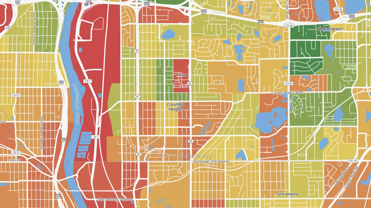 Columbia Heights, MN Map of Burglary Rates