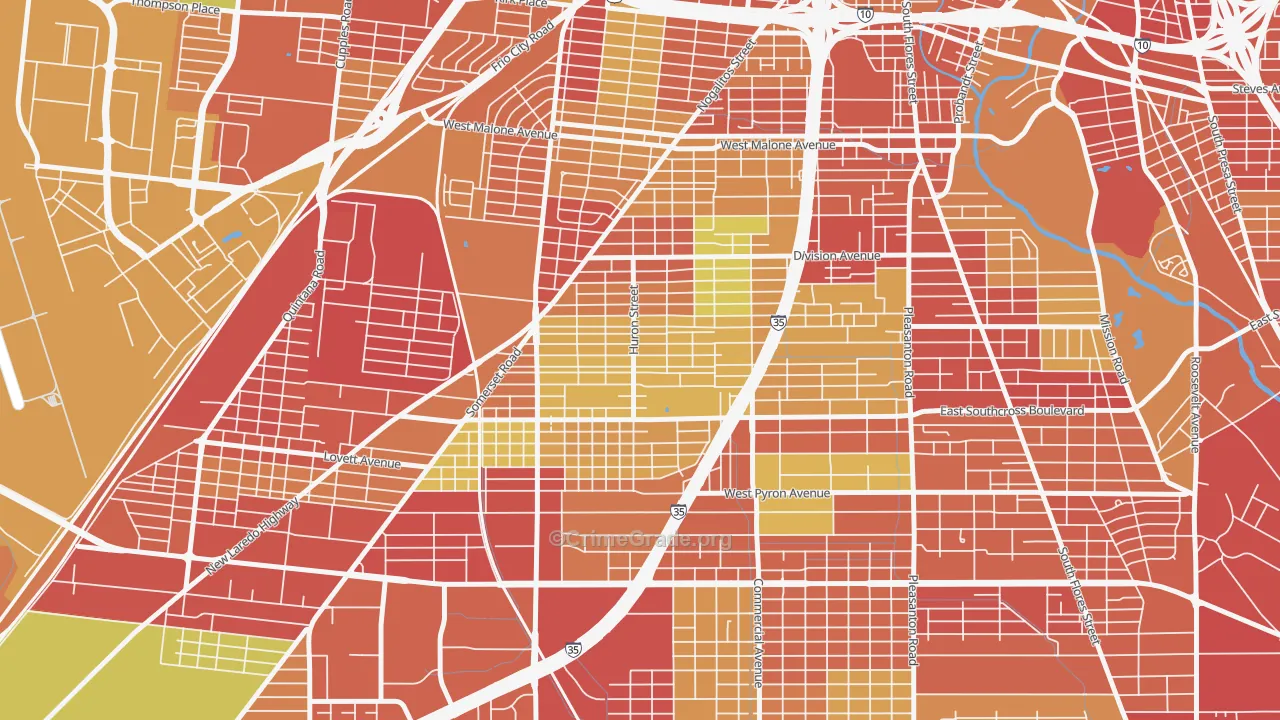 Columbia Heights, San Antonio, TX Map of Burglary Rates