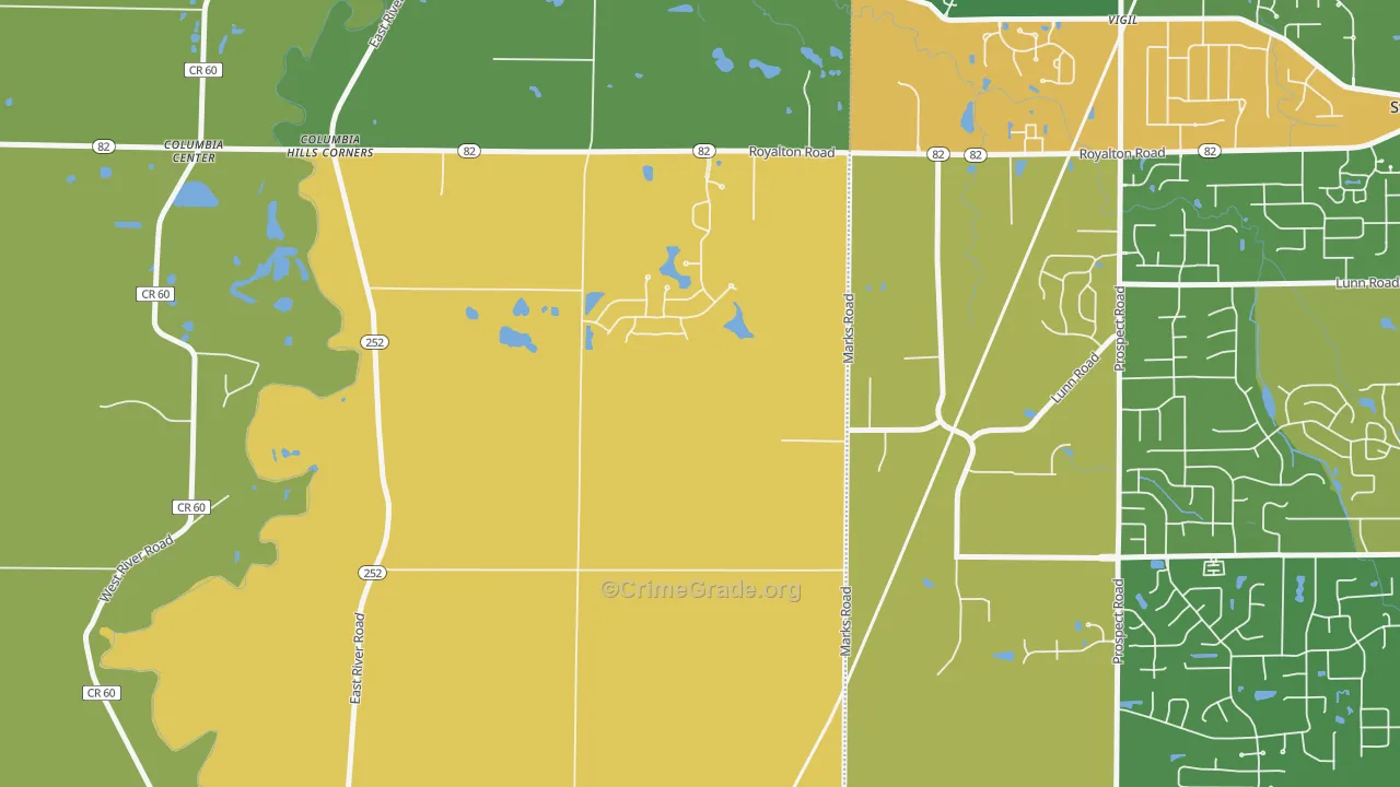 Columbia Hills Corners, OH Map of Burglary Rates
