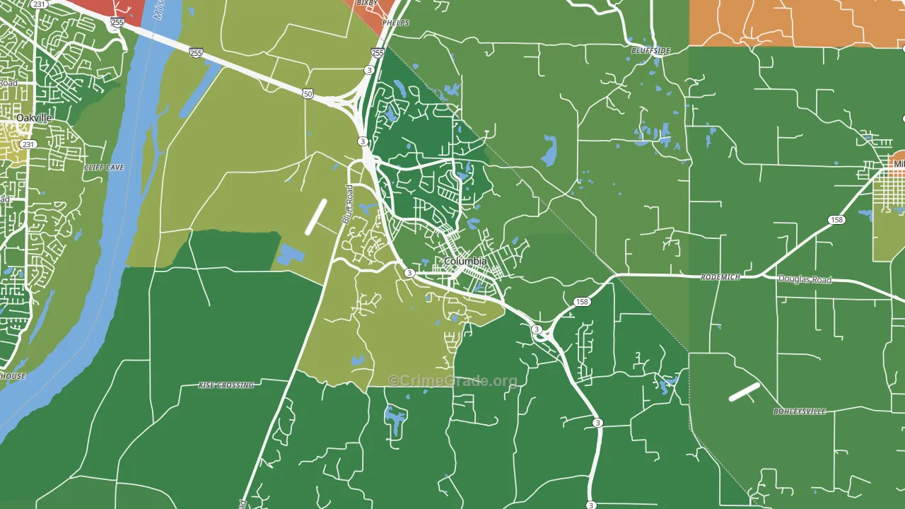 Columbia, IL Map of Burglary Rates