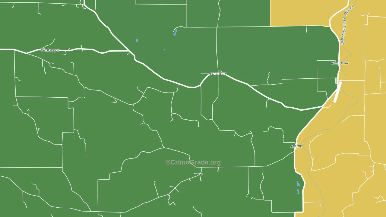 Columbia, IN Map of Burglary Rates