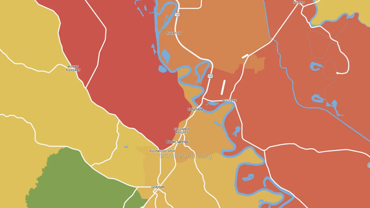 Columbia, LA Map of Burglary Rates