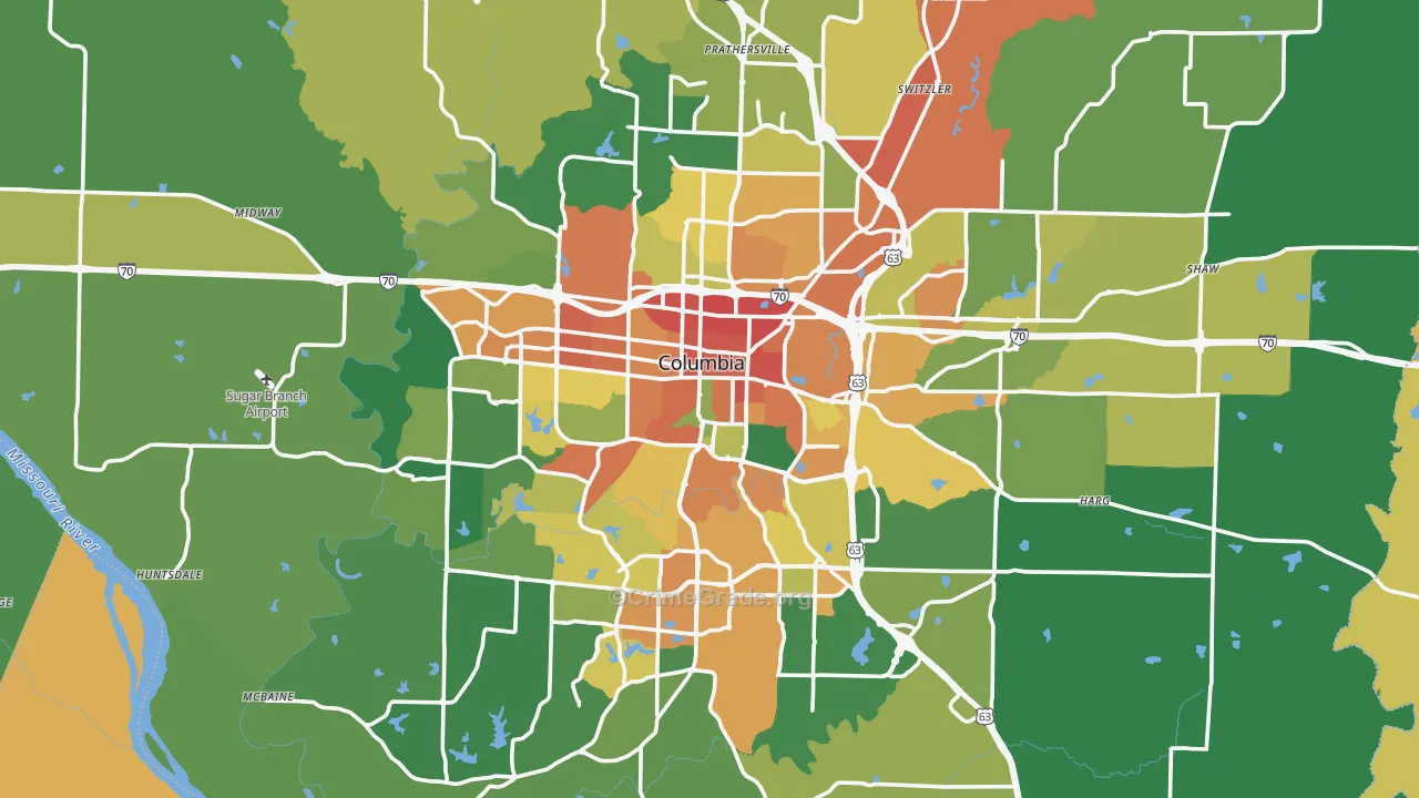 Columbia, MO Map of Burglary Rates