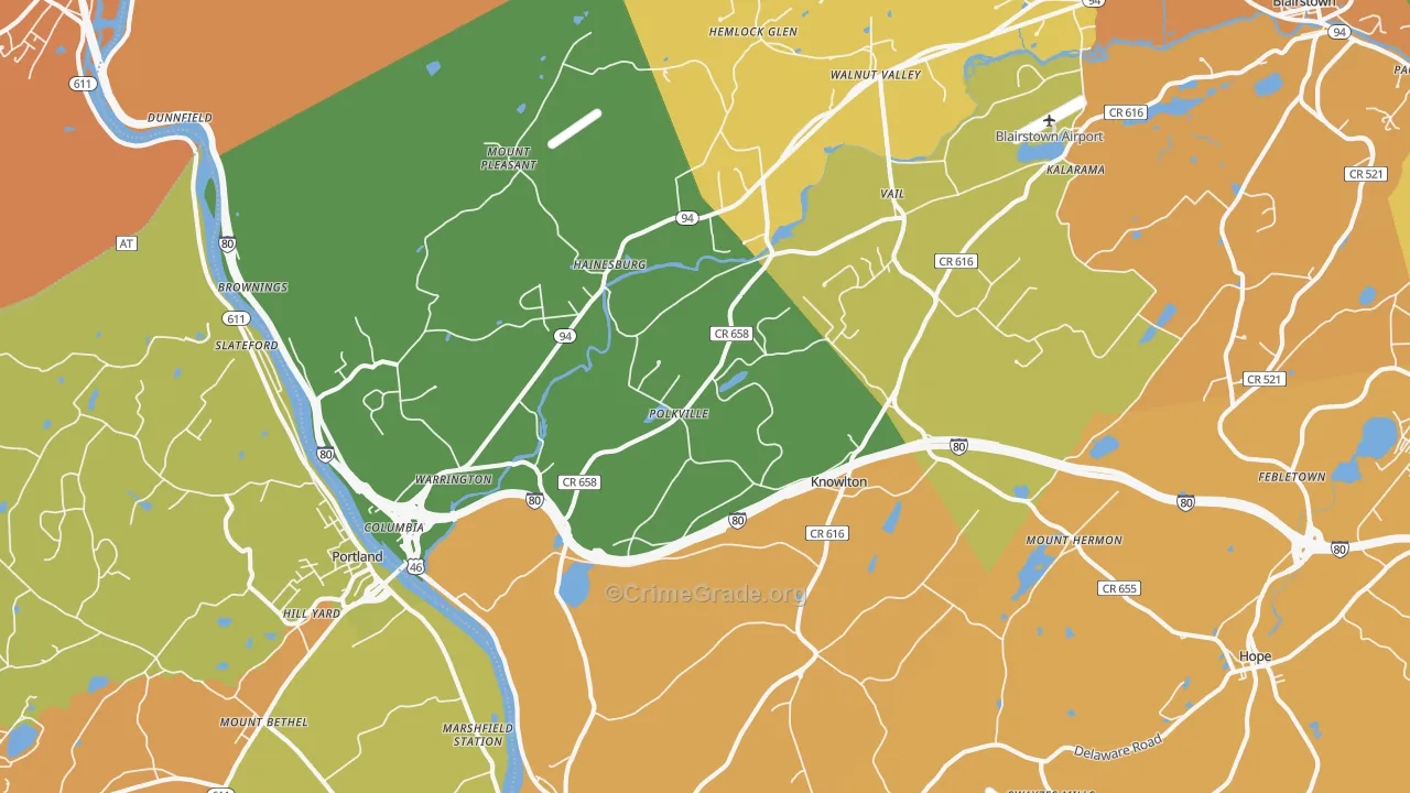 Columbia, NJ Map of Burglary Rates