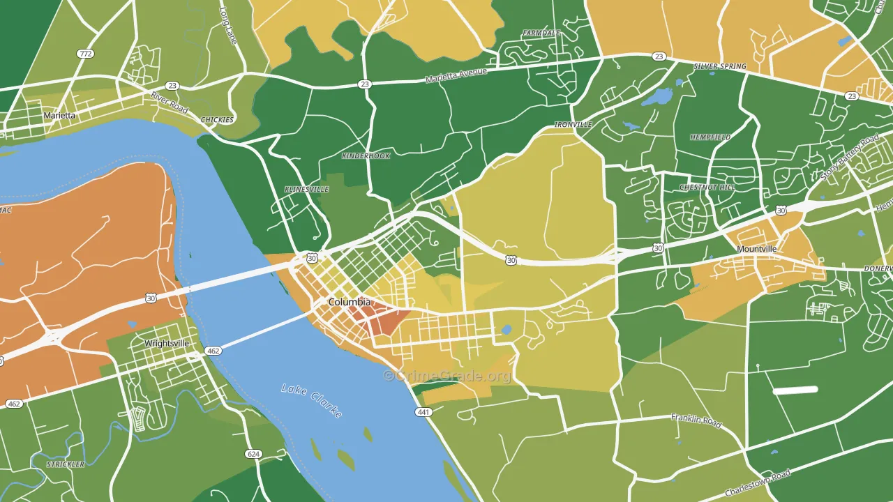 Columbia, PA Map of Burglary Rates