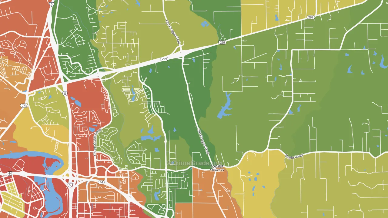 Columbia, Redding, CA Map of Burglary Rates
