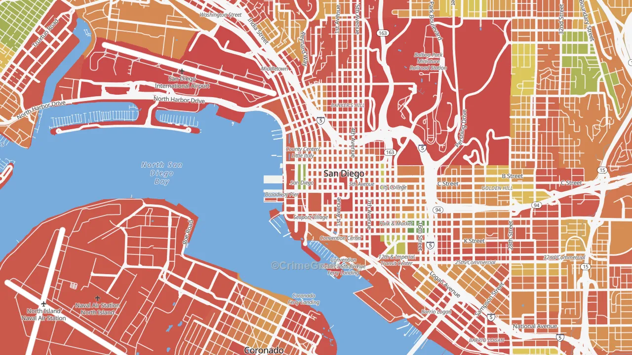 Columbia San Diego, San Diego, CA Map of Burglary Rates