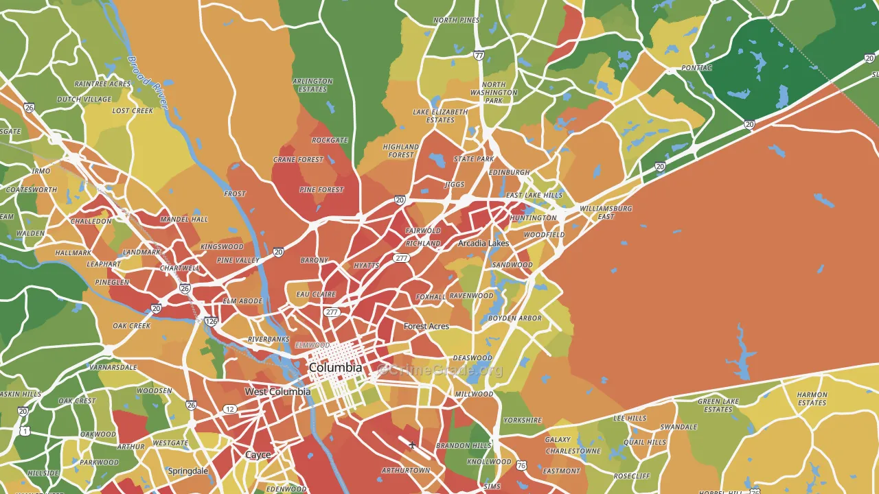 Columbia, SC Map of Burglary Rates