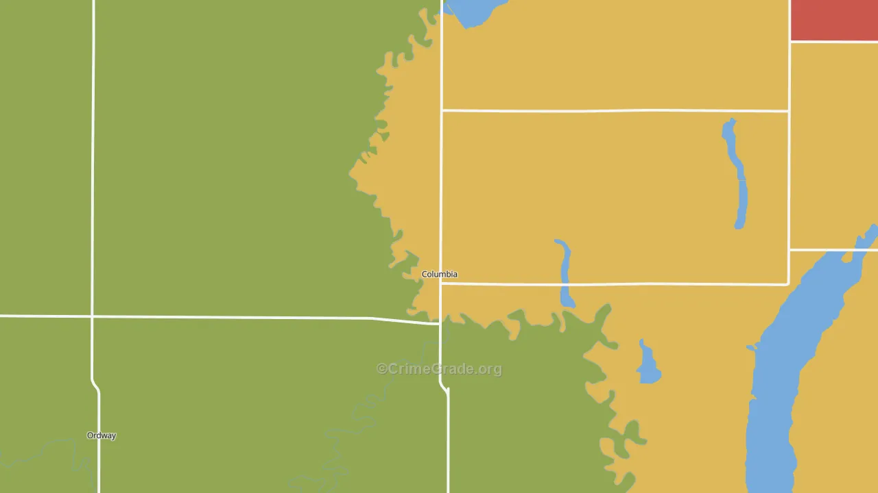 Columbia, SD Map of Burglary Rates