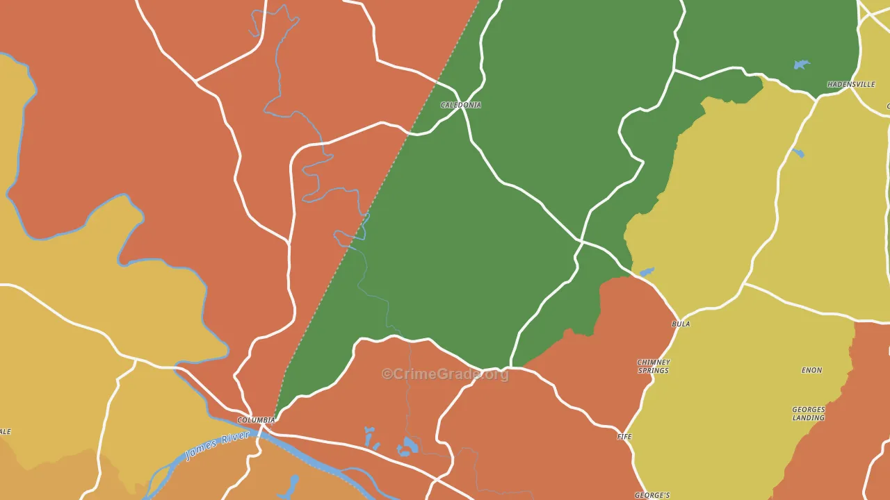 Columbia, VA Map of Burglary Rates