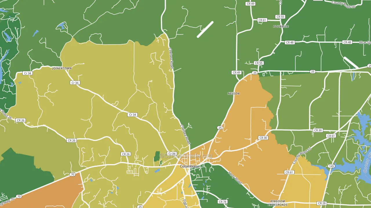 Columbiana, AL Map of Burglary Rates