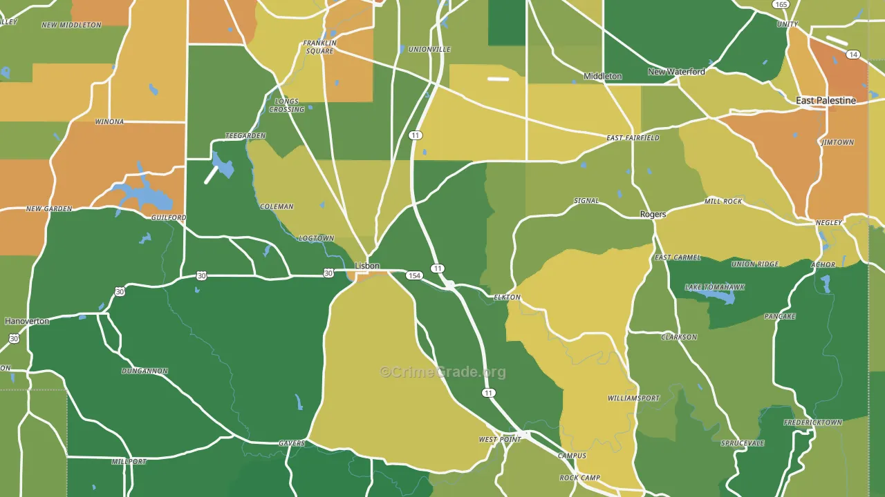 Columbiana County, OH Map of Burglary Rates