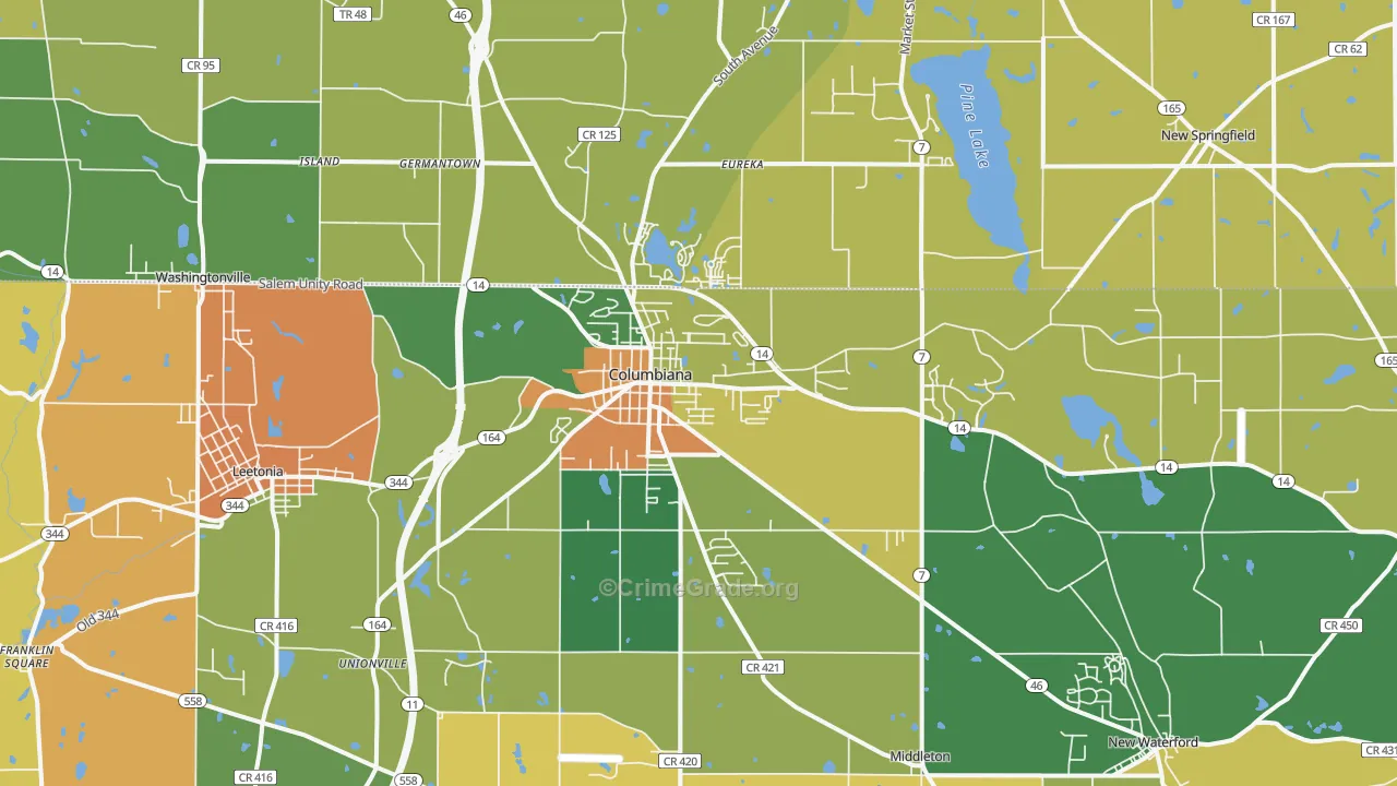 Columbiana, OH Map of Burglary Rates