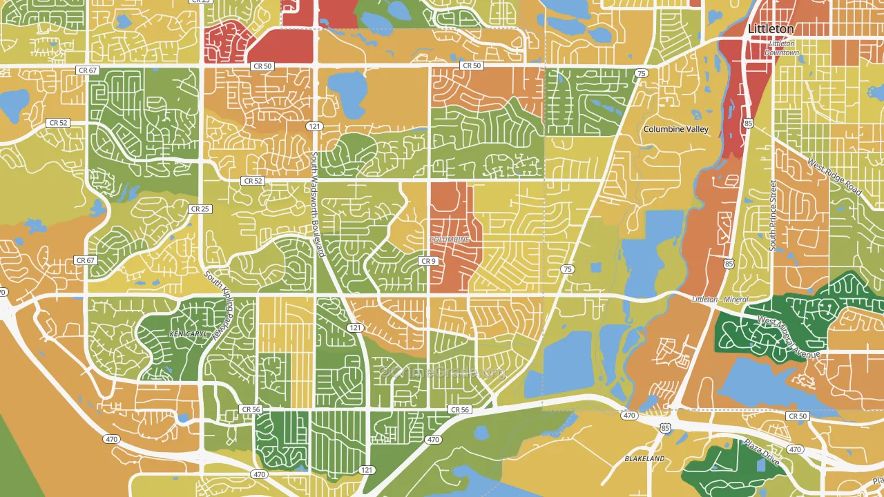 Columbine, CO Map of Burglary Rates