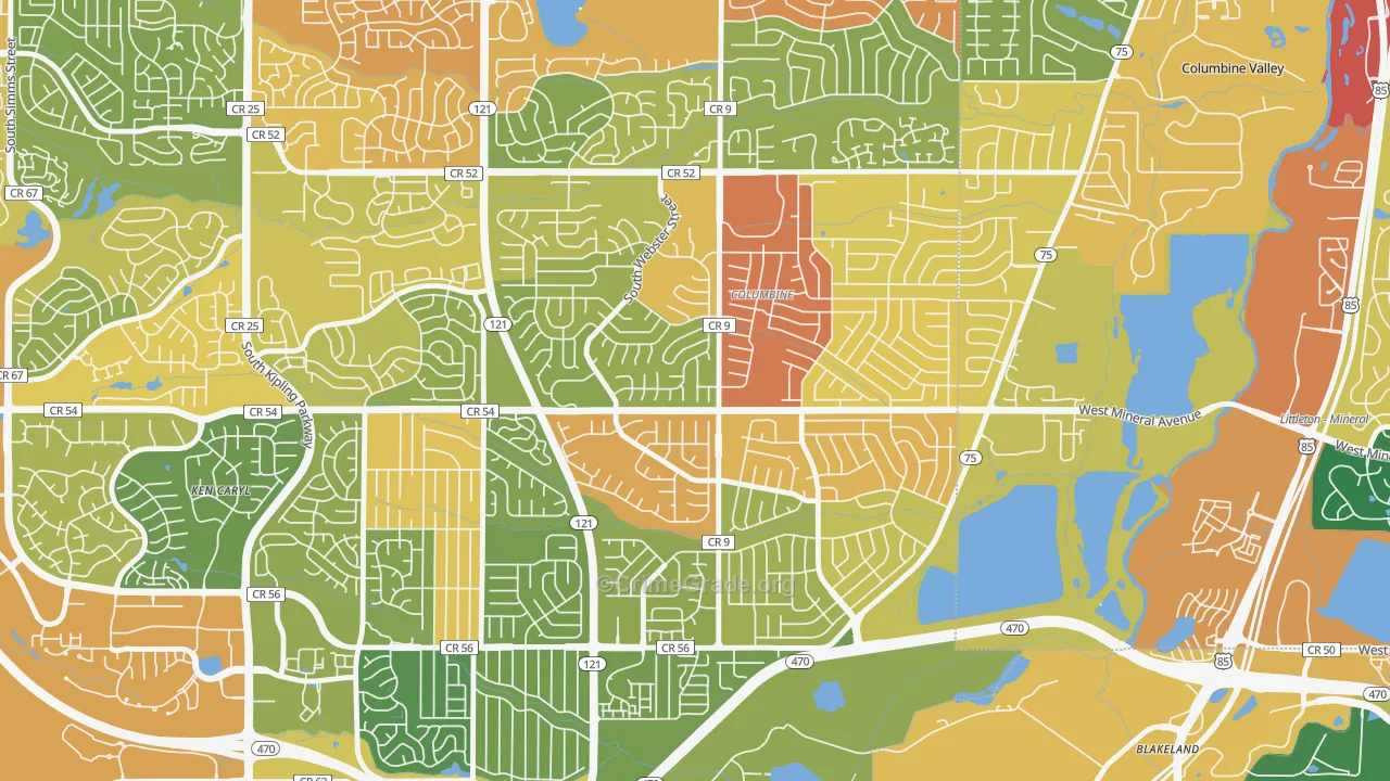 Columbine Knolls South, Columbine, CO Map of Burglary Rates