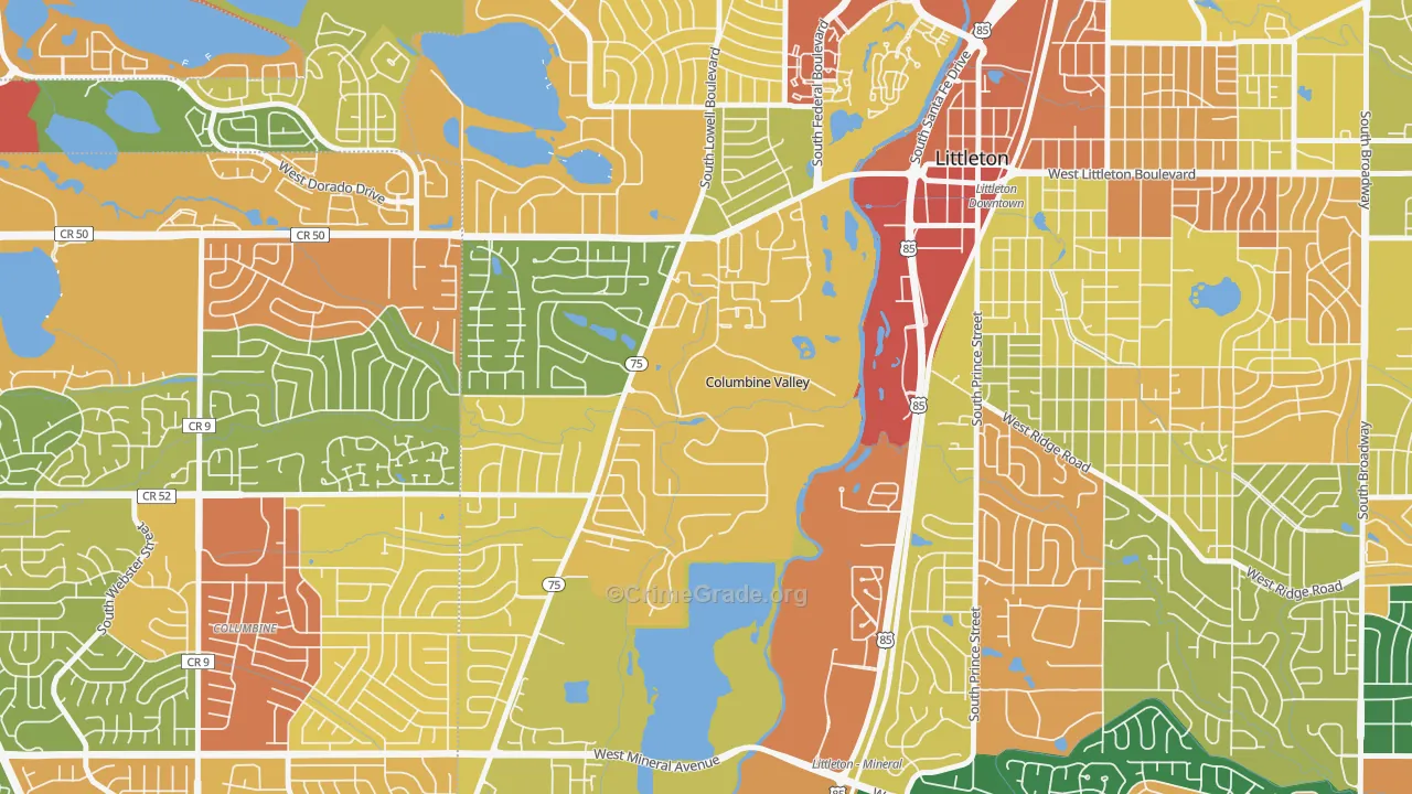 Columbine Valley, CO Map of Burglary Rates