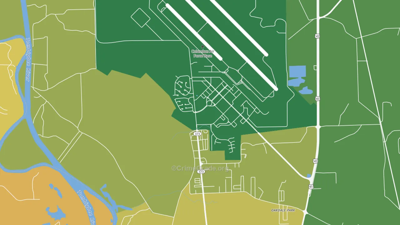 Columbus AFB, MS Map of Burglary Rates
