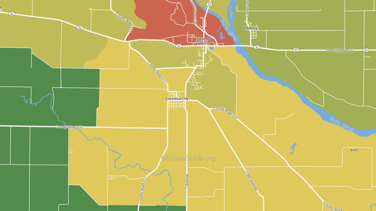Columbus City, IA Map of Burglary Rates