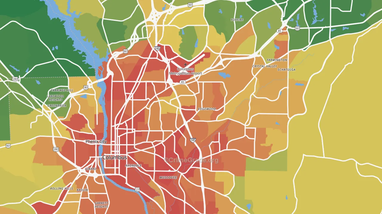 Columbus, GA Map of Burglary Rates