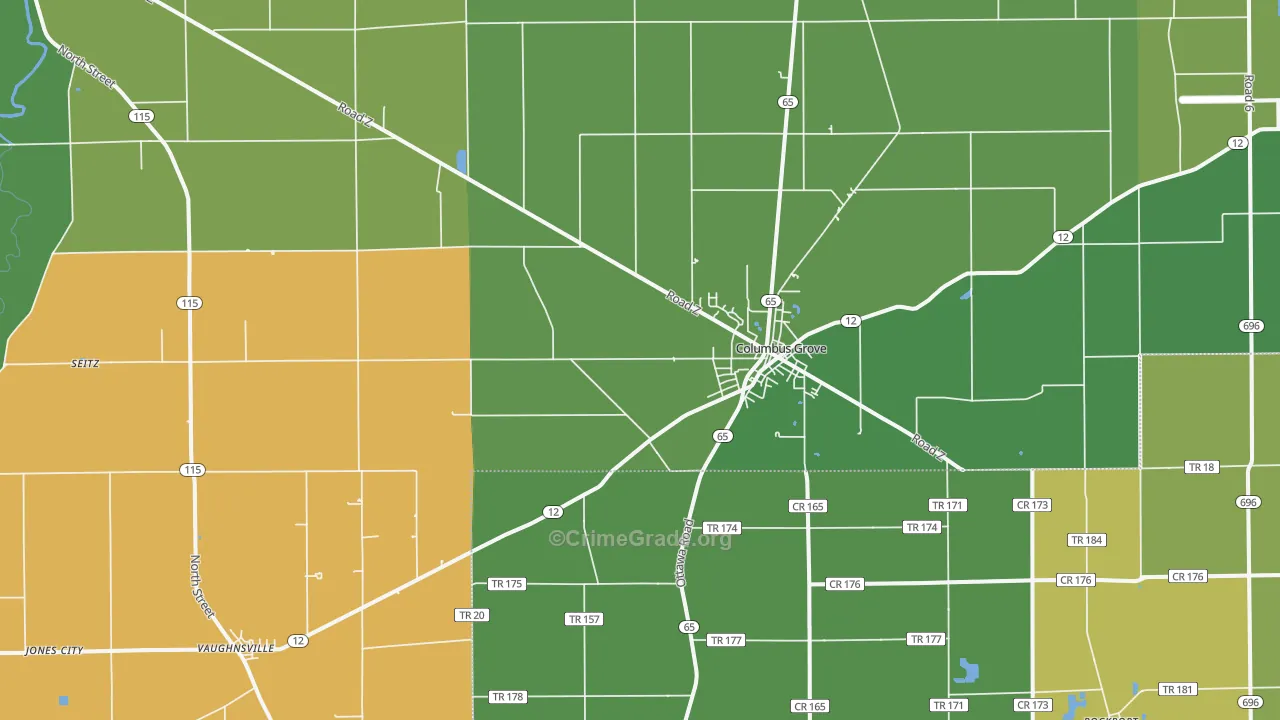 Columbus Grove, OH Map of Burglary Rates