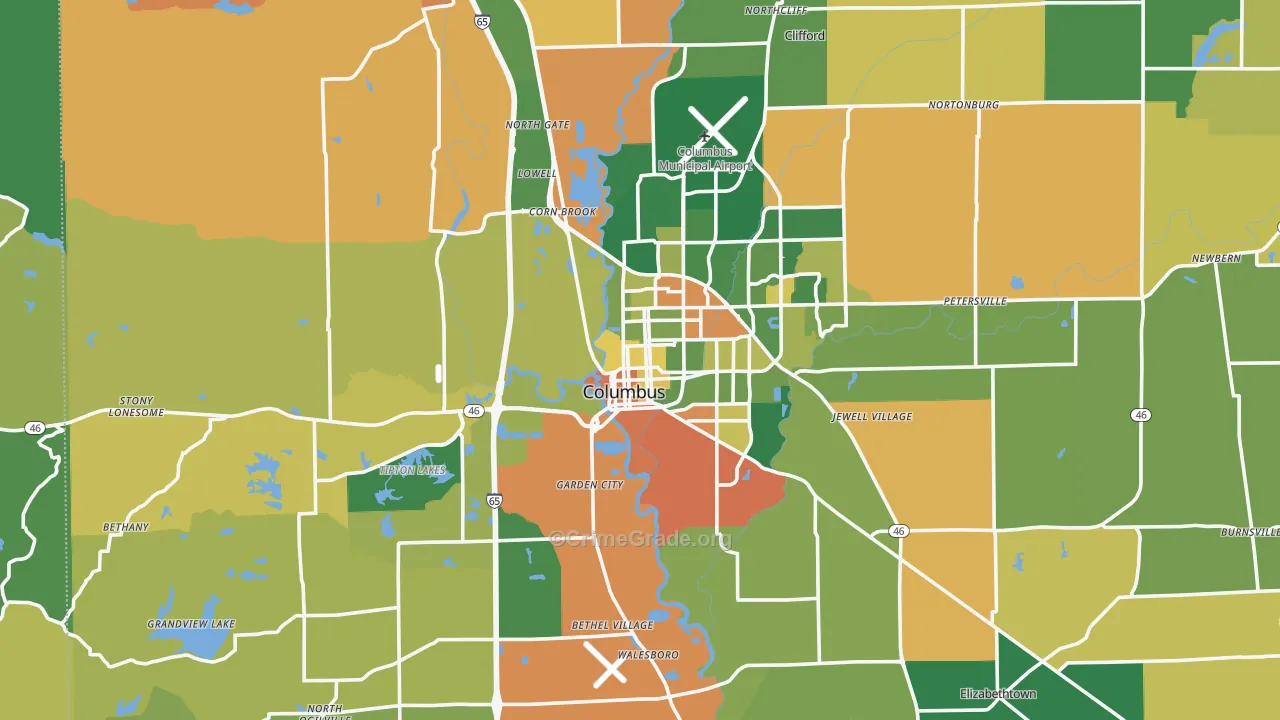 Columbus, IN Map of Burglary Rates
