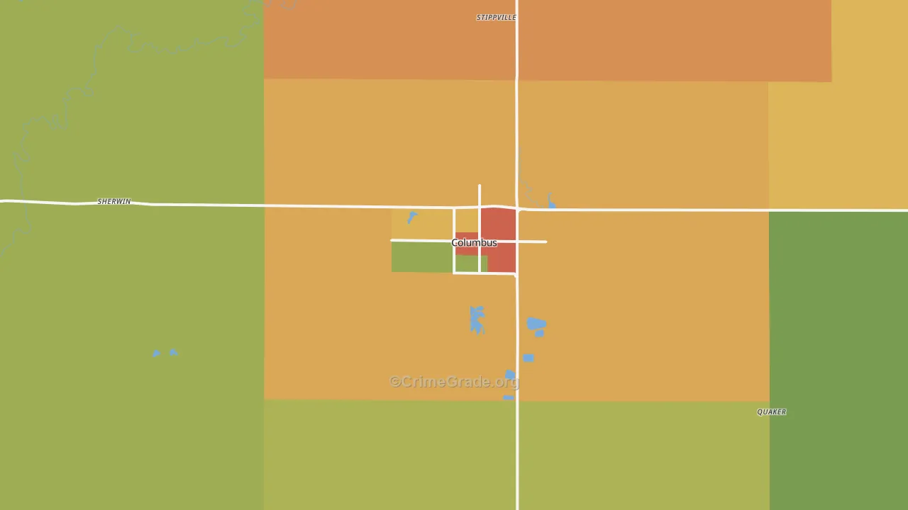 Columbus, KS Map of Burglary Rates