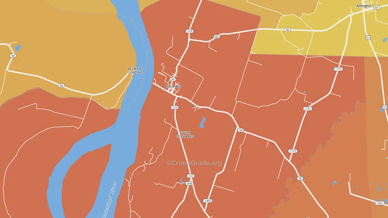 Columbus, KY Map of Burglary Rates