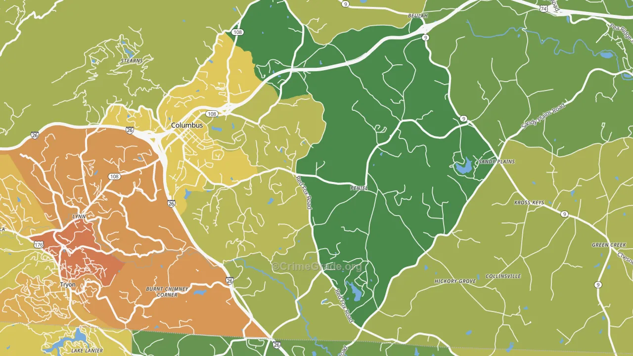 Columbus, NC Map of Burglary Rates