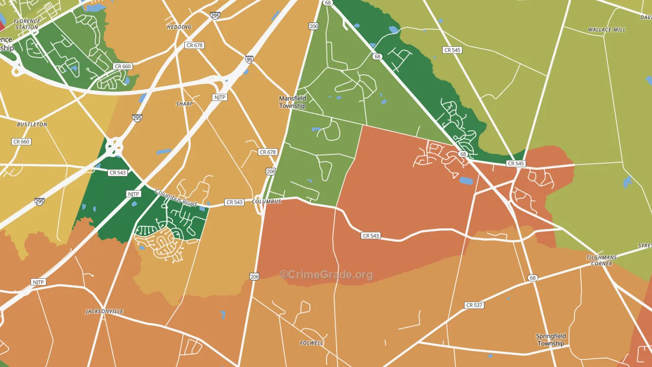 Columbus, NJ Map of Burglary Rates