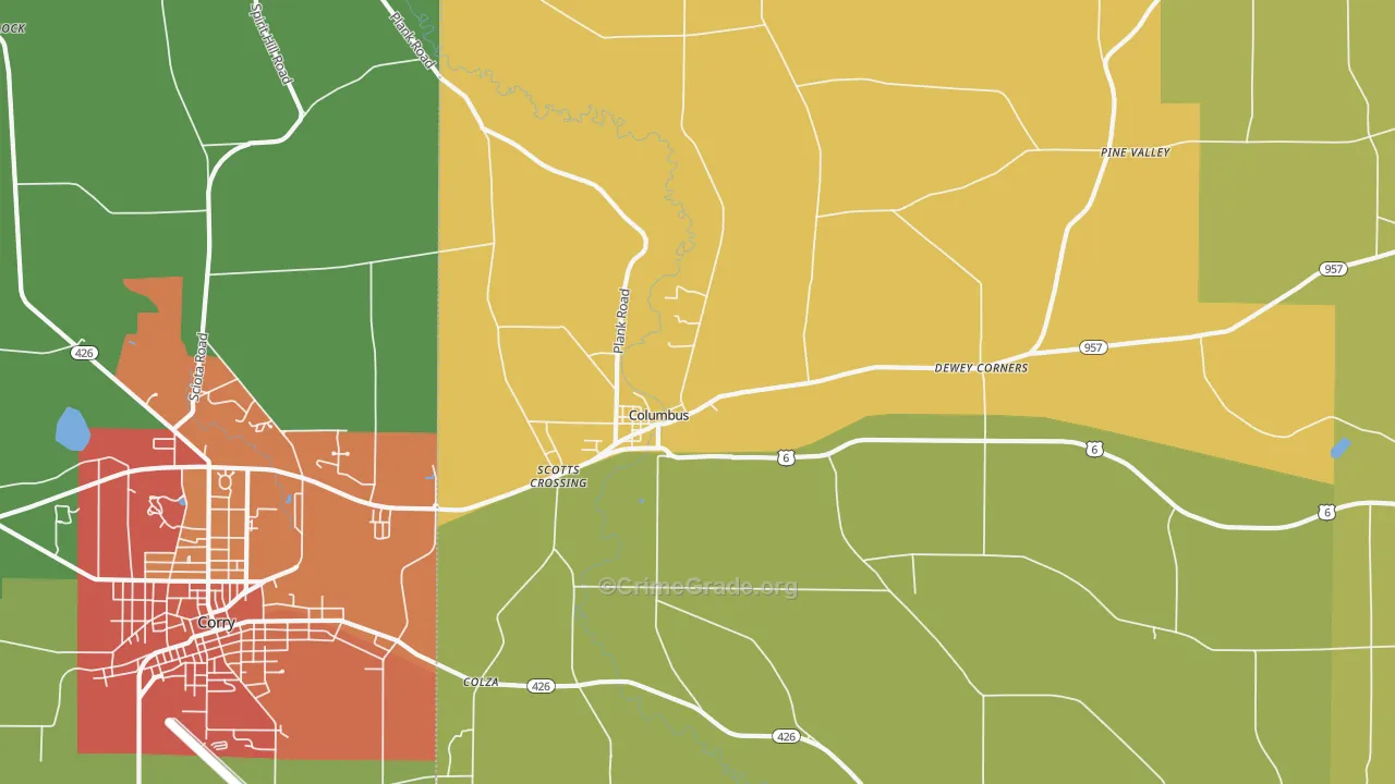 Columbus, PA Map of Burglary Rates