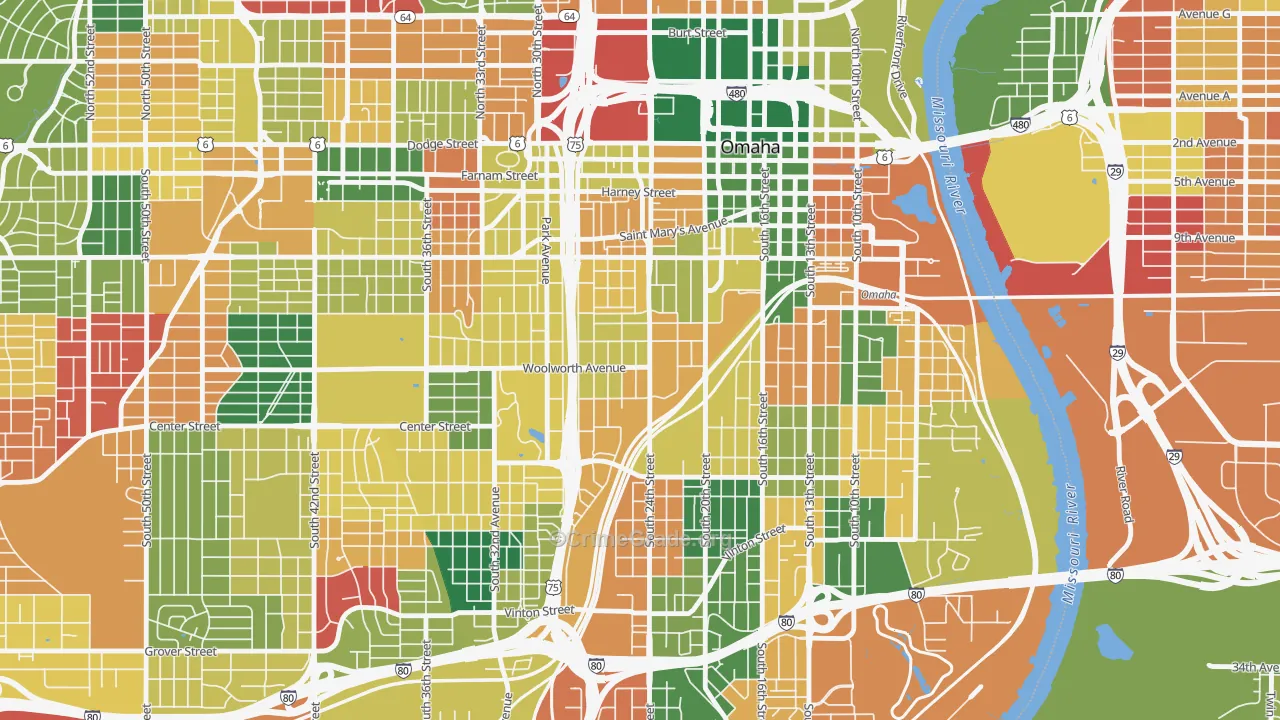 Columbus Park, Omaha, NE Map of Burglary Rates