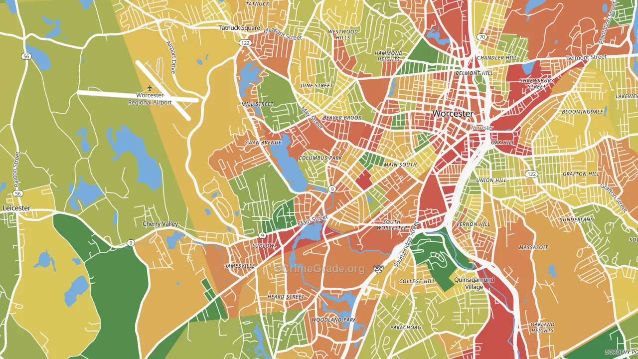 Columbus Park, Worcester, MA Map of Burglary Rates