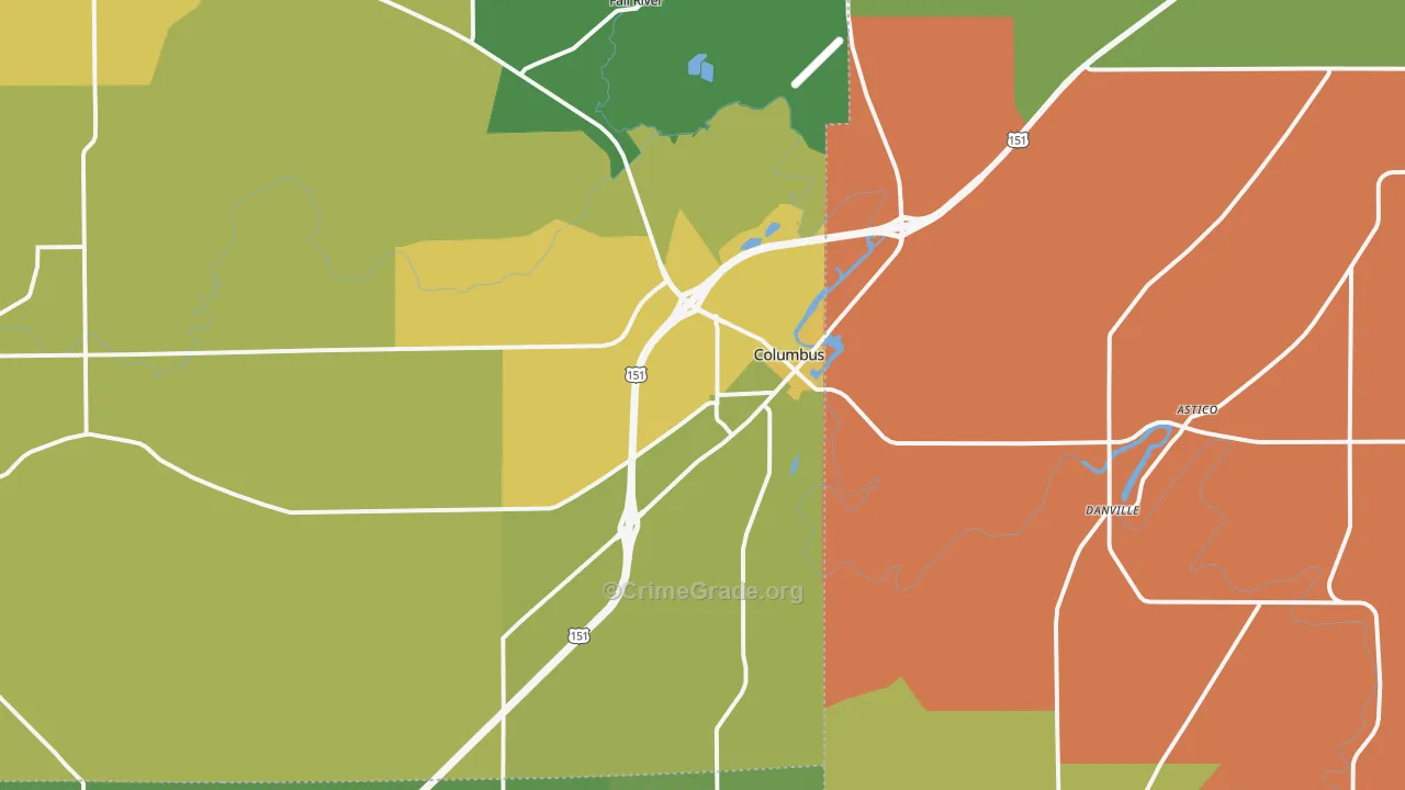 Columbus, WI Map of Burglary Rates